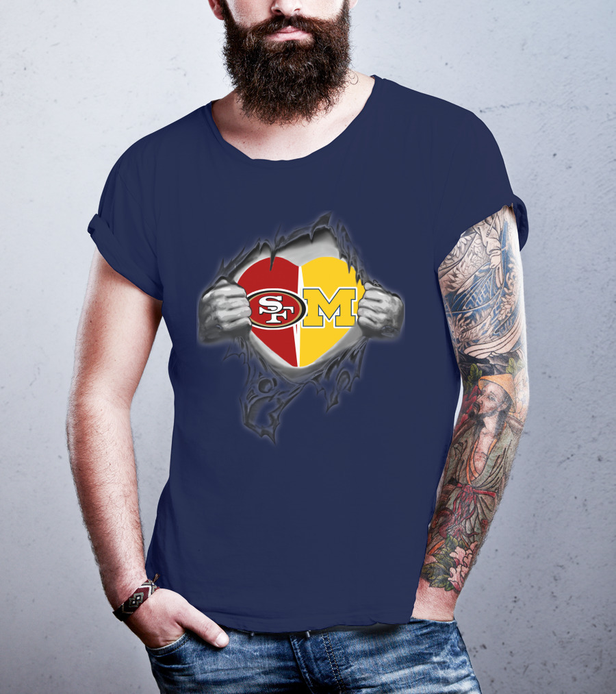 San Francisco 49ers Michigan Wolverines Heart Loyalty Fusion T-Shirt