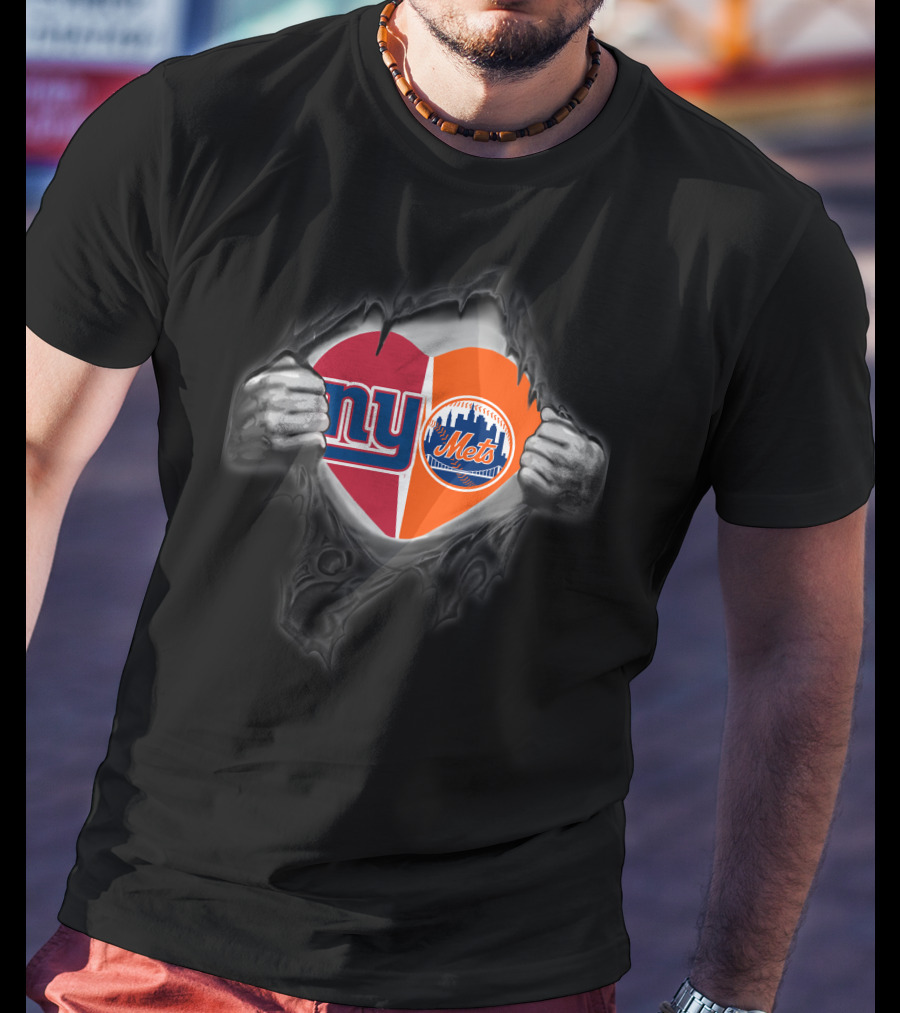 New York Giants Mets Heart Symbol Burst T-Shirt