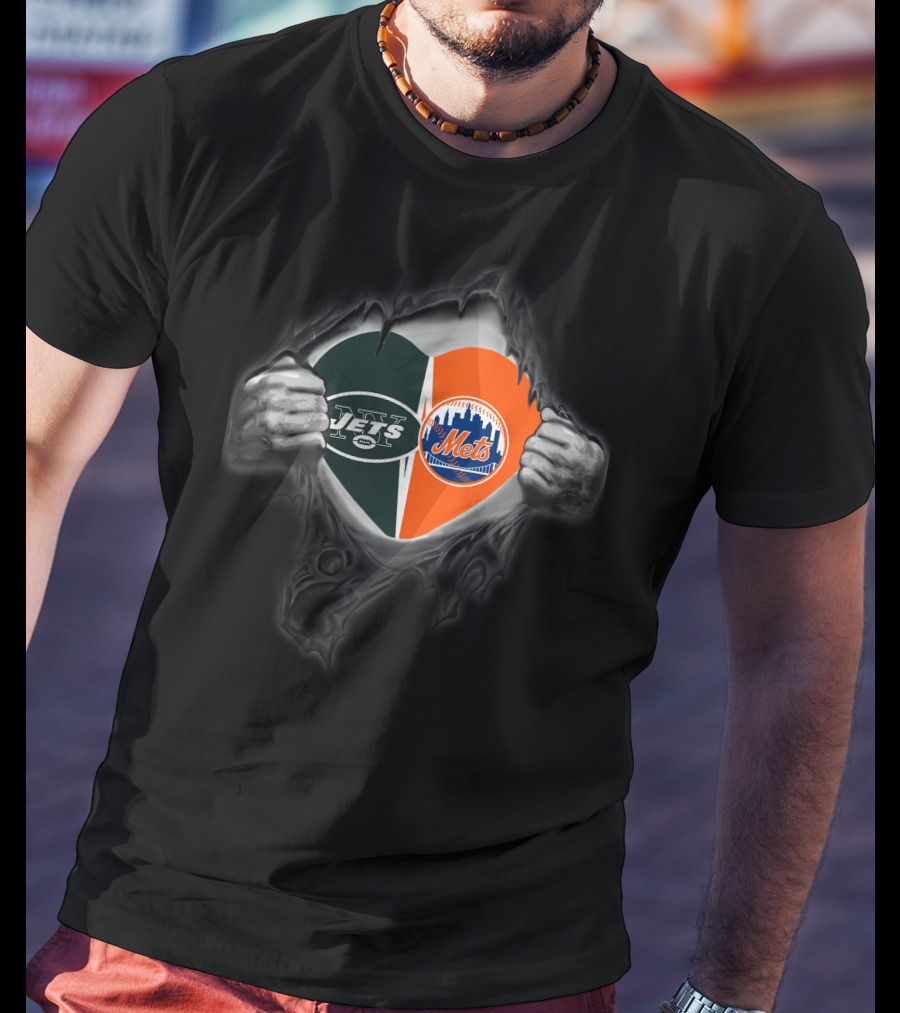 New York Jets Mets Heart Design Featuring Team T-Shirt