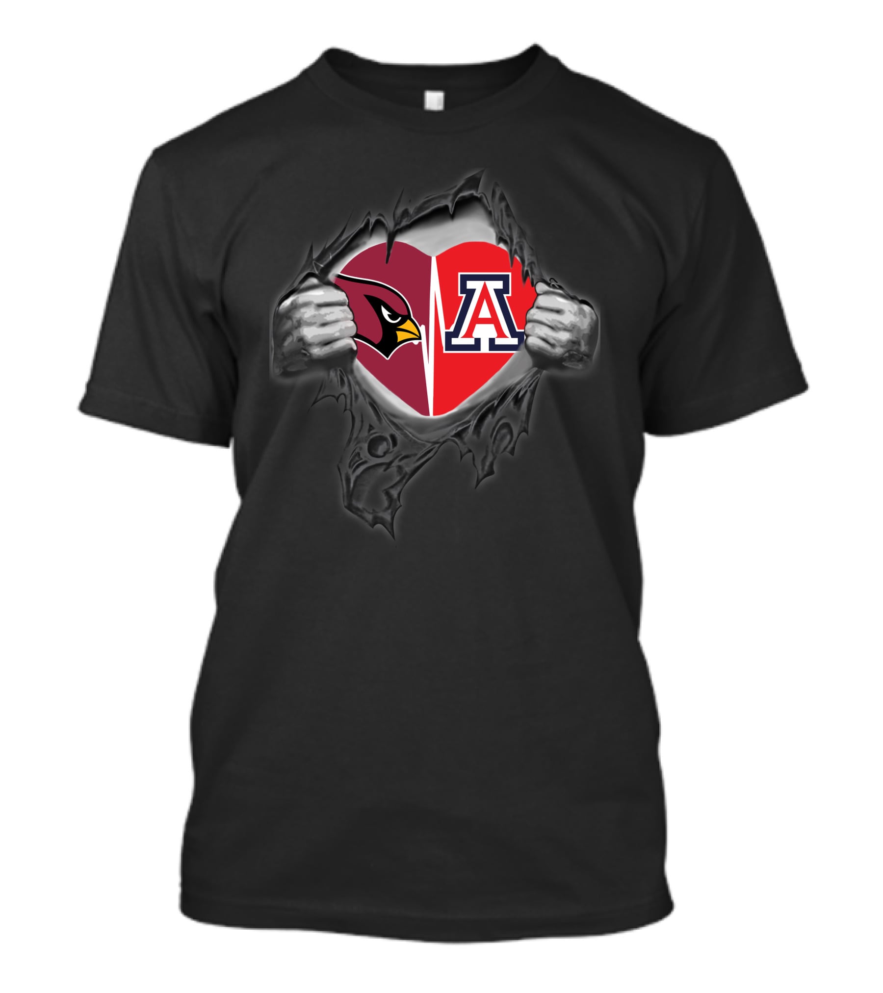 Arizona Cardinals Arizona Wildcats Heart Logo Inside Torn Chest T-Shirt