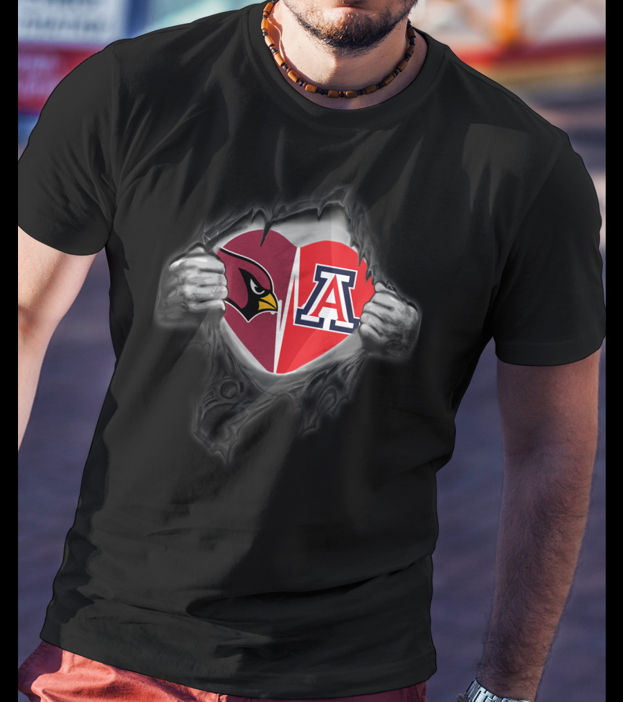 Arizona Cardinals Arizona Wildcats Heart Logo Inside Torn Chest T-Shirt