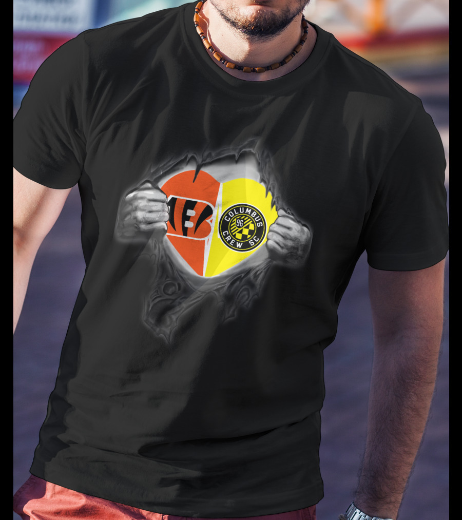 Bengals And Columbus Crew Sc Heart Logo Mashup Bengals Columbus Crew Sc T-Shirt