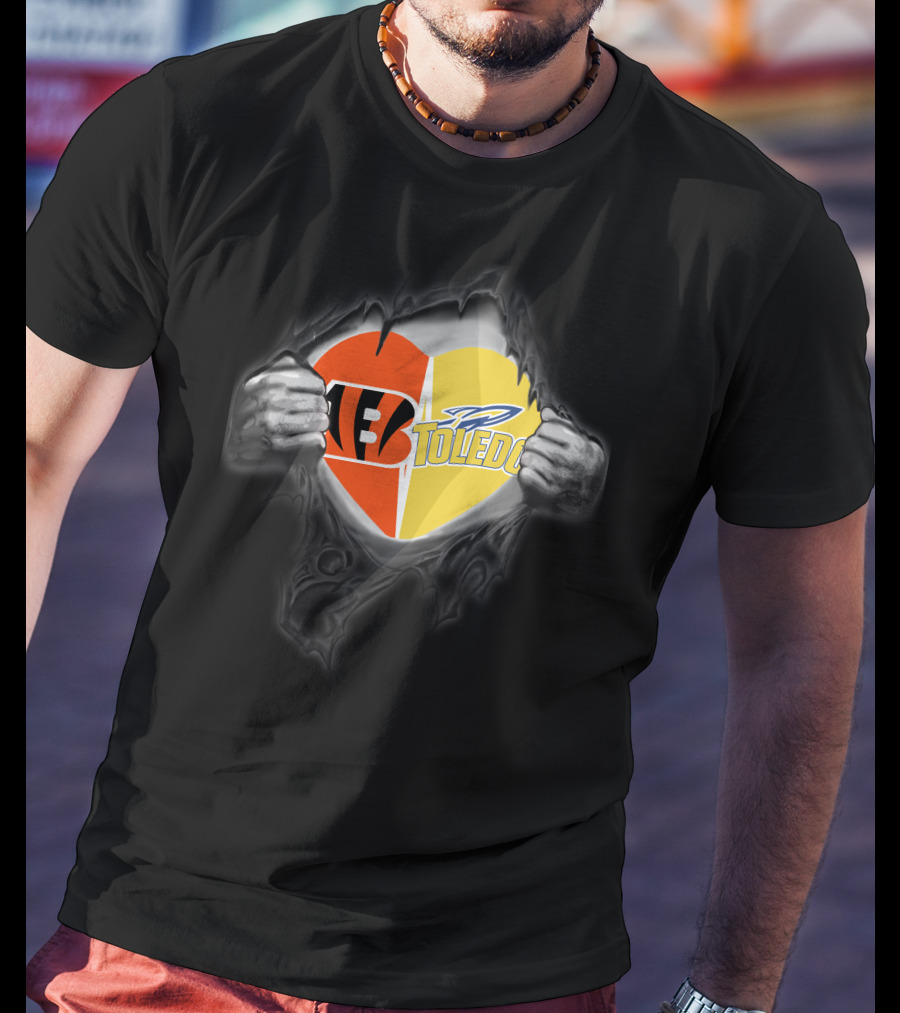 Cincinnati Bengals Toledo Rockets Heart Logo Fusion T-Shirt