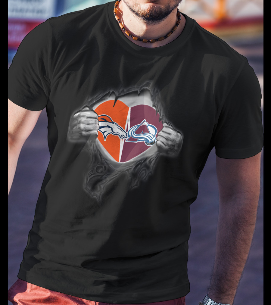Broncos Colorado Avalanche Heart Logos Fan Passion T-Shirt