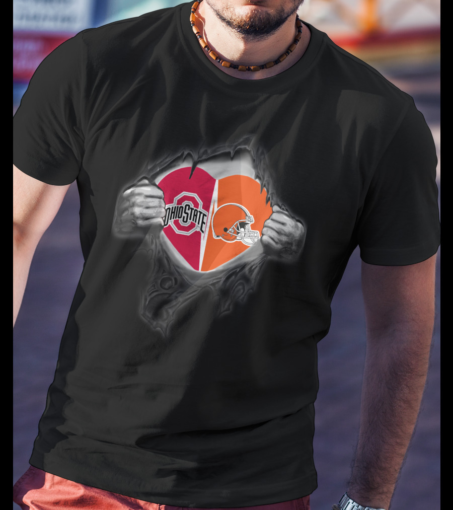 Ohio State Buckeyes Cleveland Browns Heart Logo Combo T-Shirt