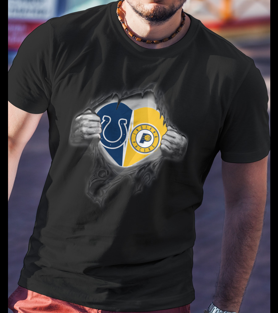 Colts Indiana Pacers Heart Inside Logo Combination T-Shirt
