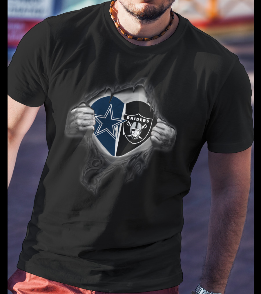 Cowboys Raiders Heart Logo Torn T-Shirt