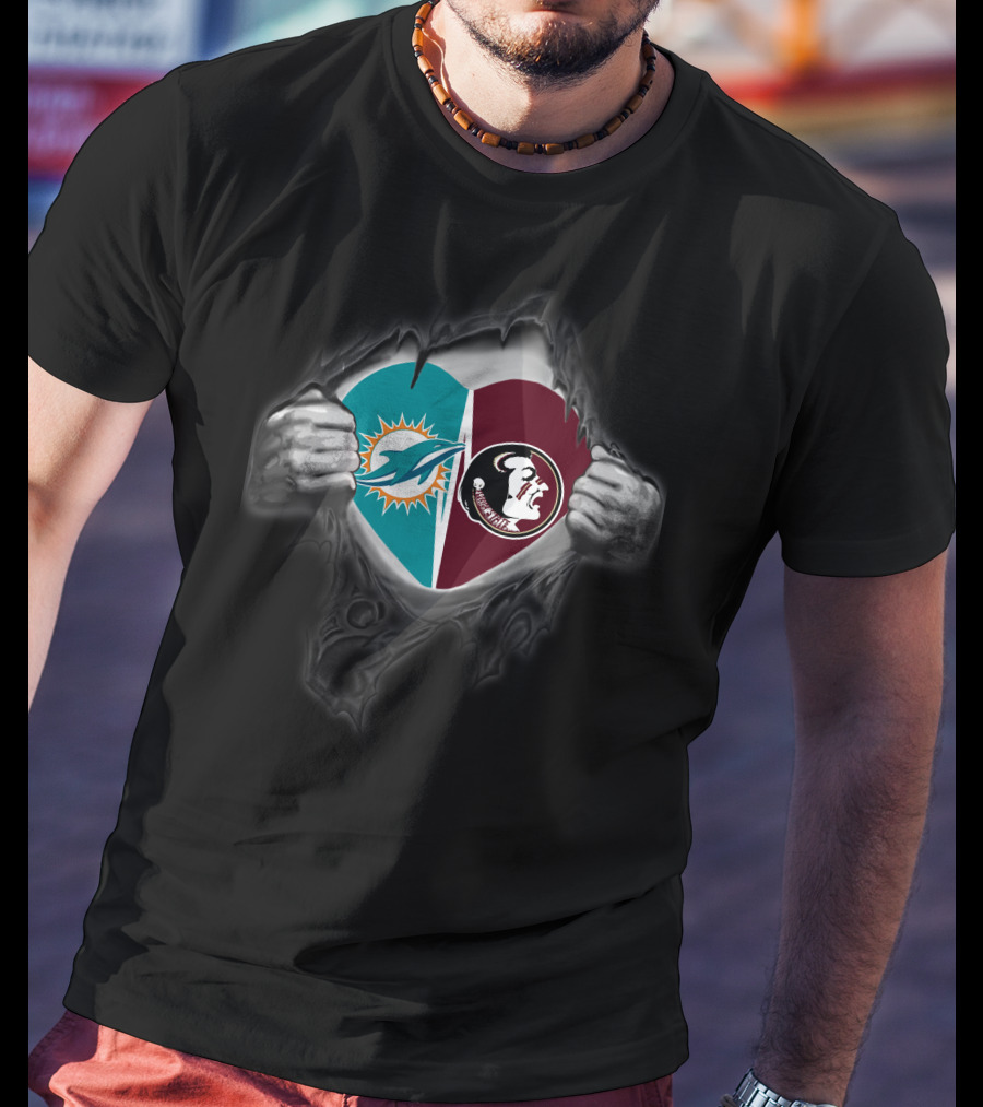 Miami Dolphins FSU Seminoles Heart Symbol Hands T-Shirt