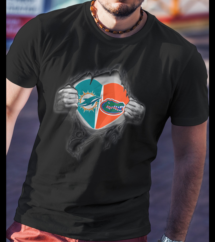 Dolphins Gators Heart Revealing T-Shirt