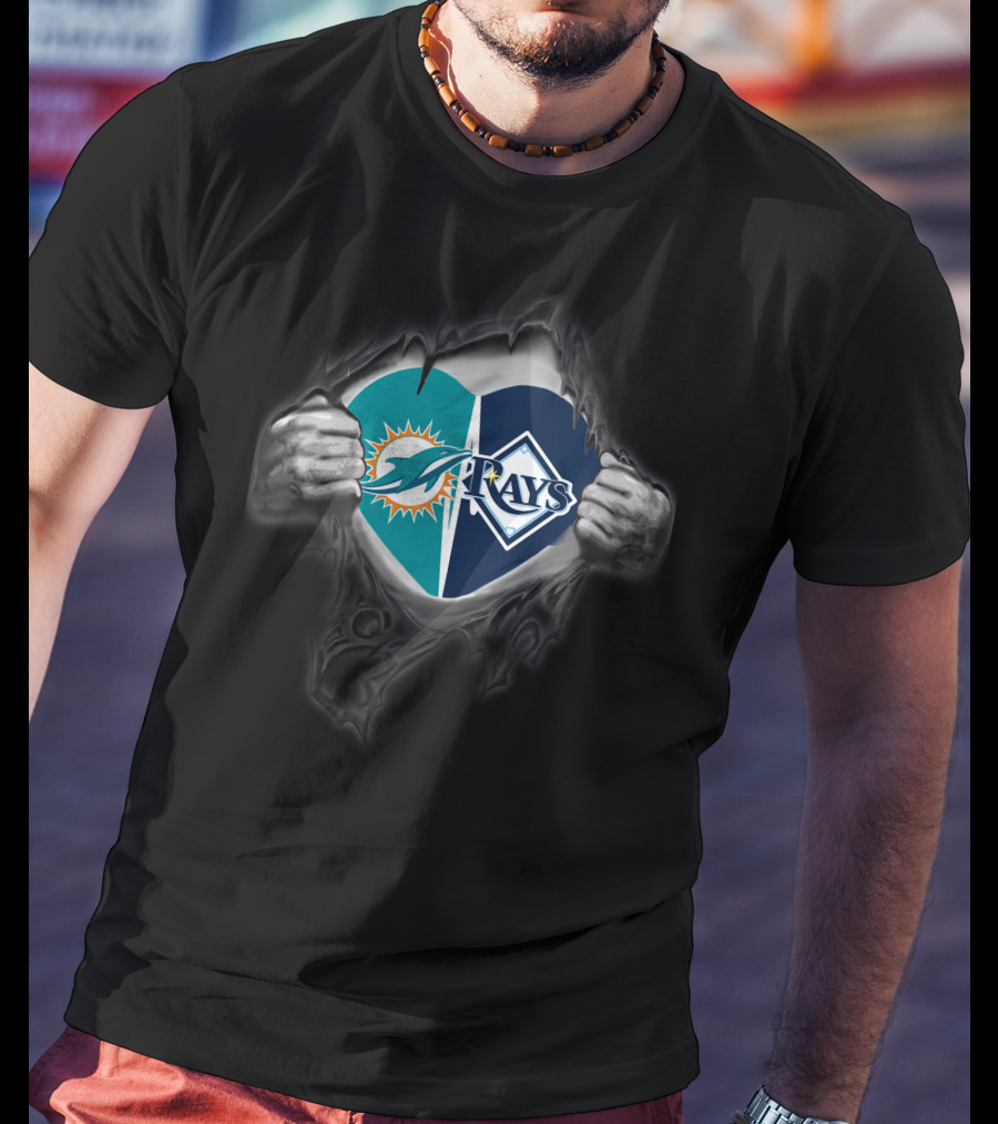 Dolphins Tampa Bay Rays Heart Logo Combination T-Shirt