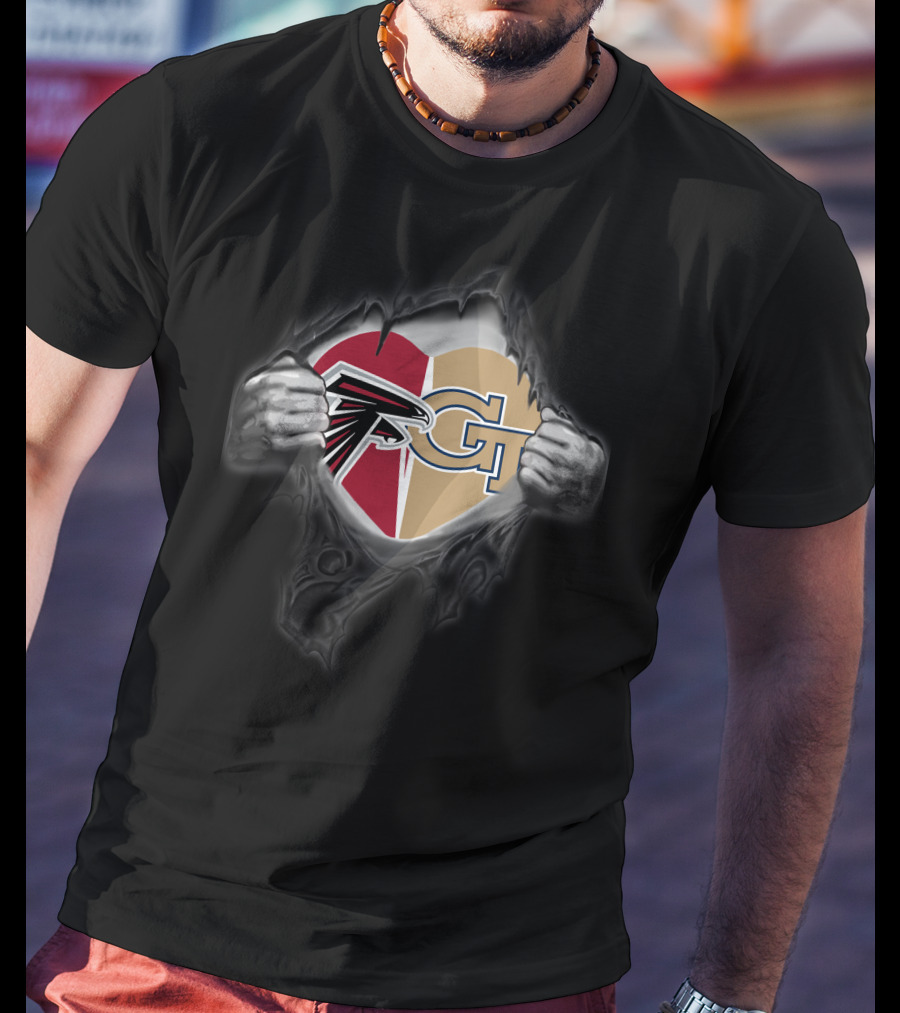 Falcons Georgia Tech Heart Logo Peeling T-Shirt