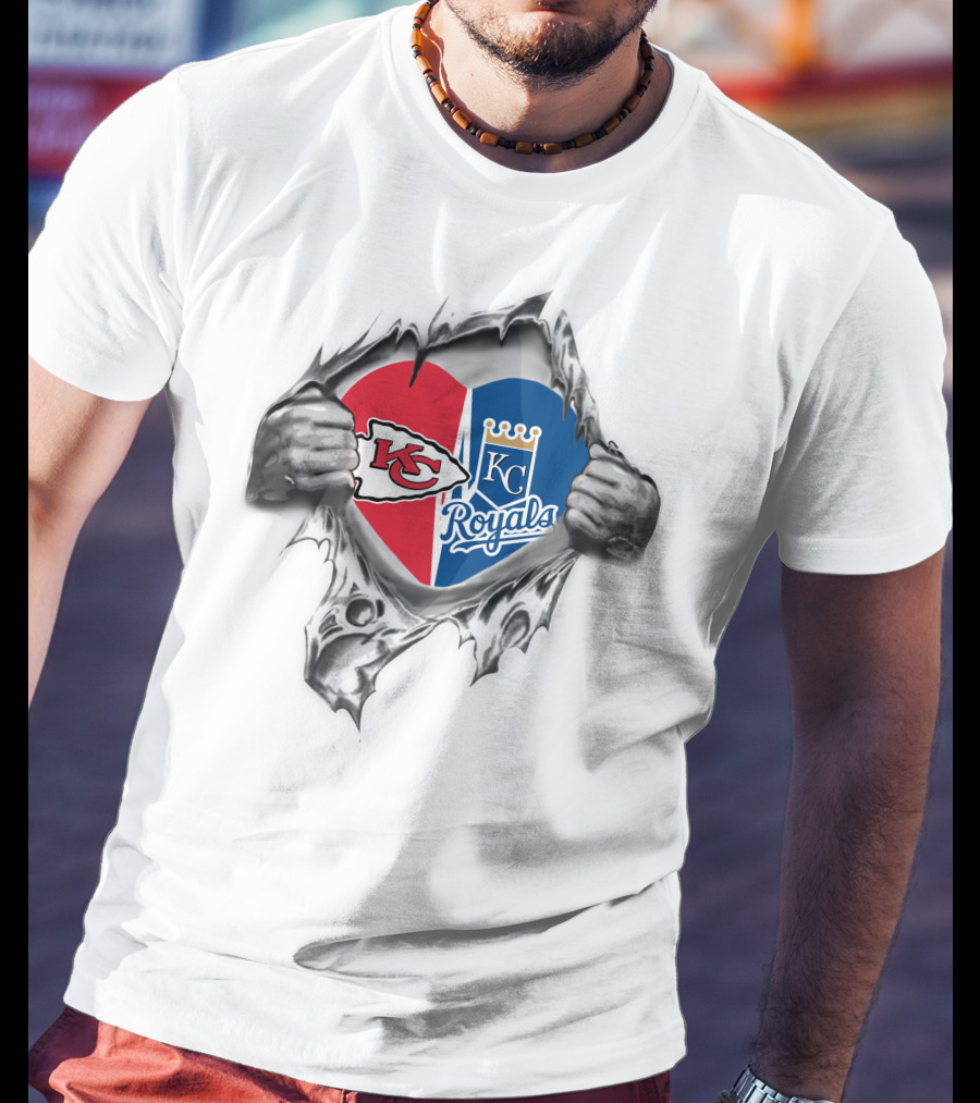 Kansas City Chiefs Royals It's In My Heart Logo Heart Split Chiefs And Royals T-Shirt