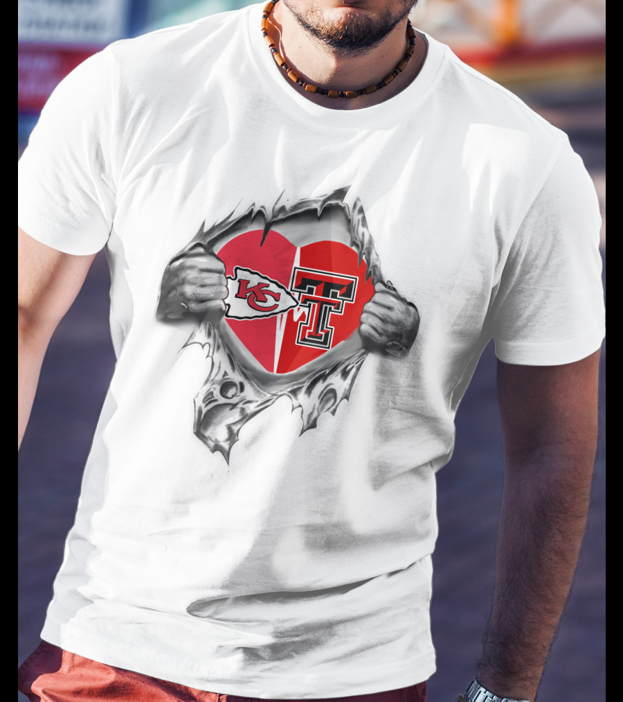 Kansas City Chiefs Texas Tech Heart Logos Torn T-Shirt