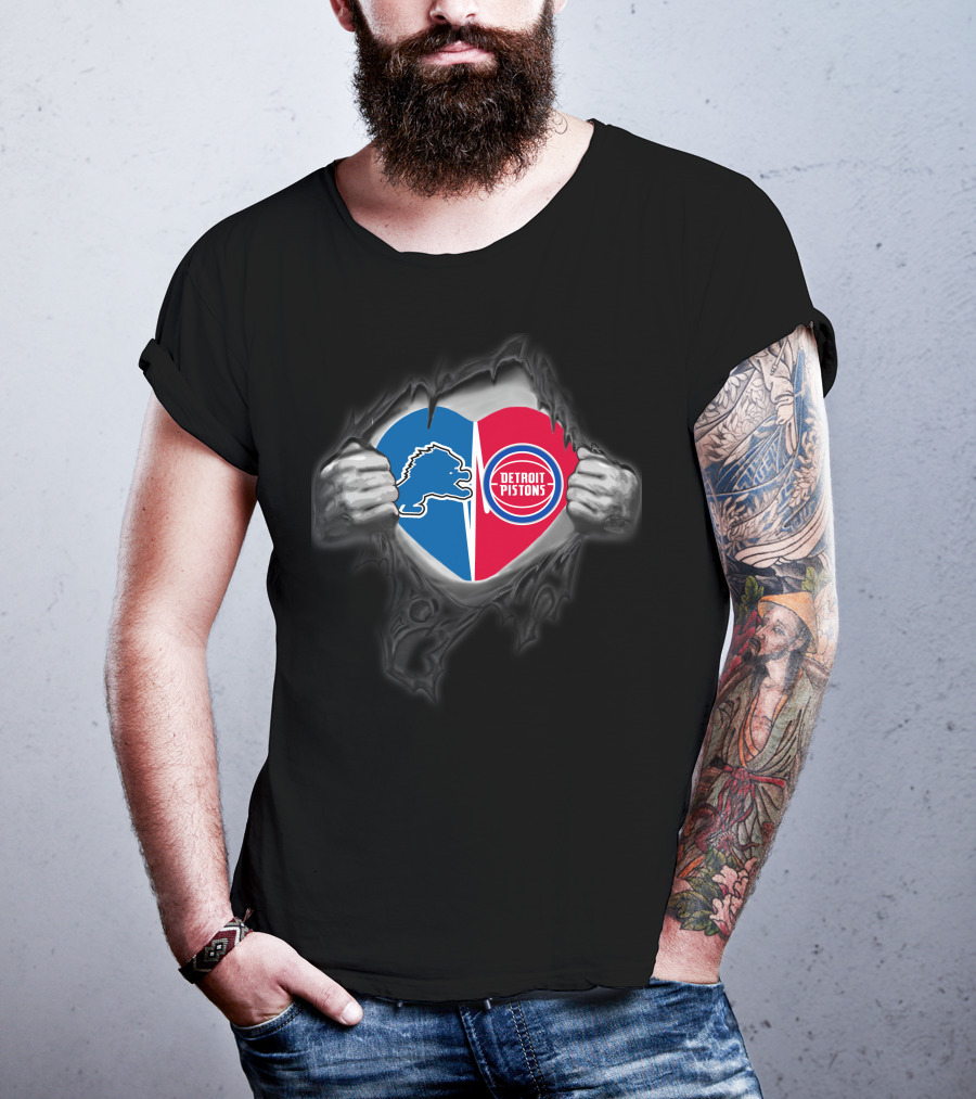 Lions Detroit Pistons Heart T-Shirt