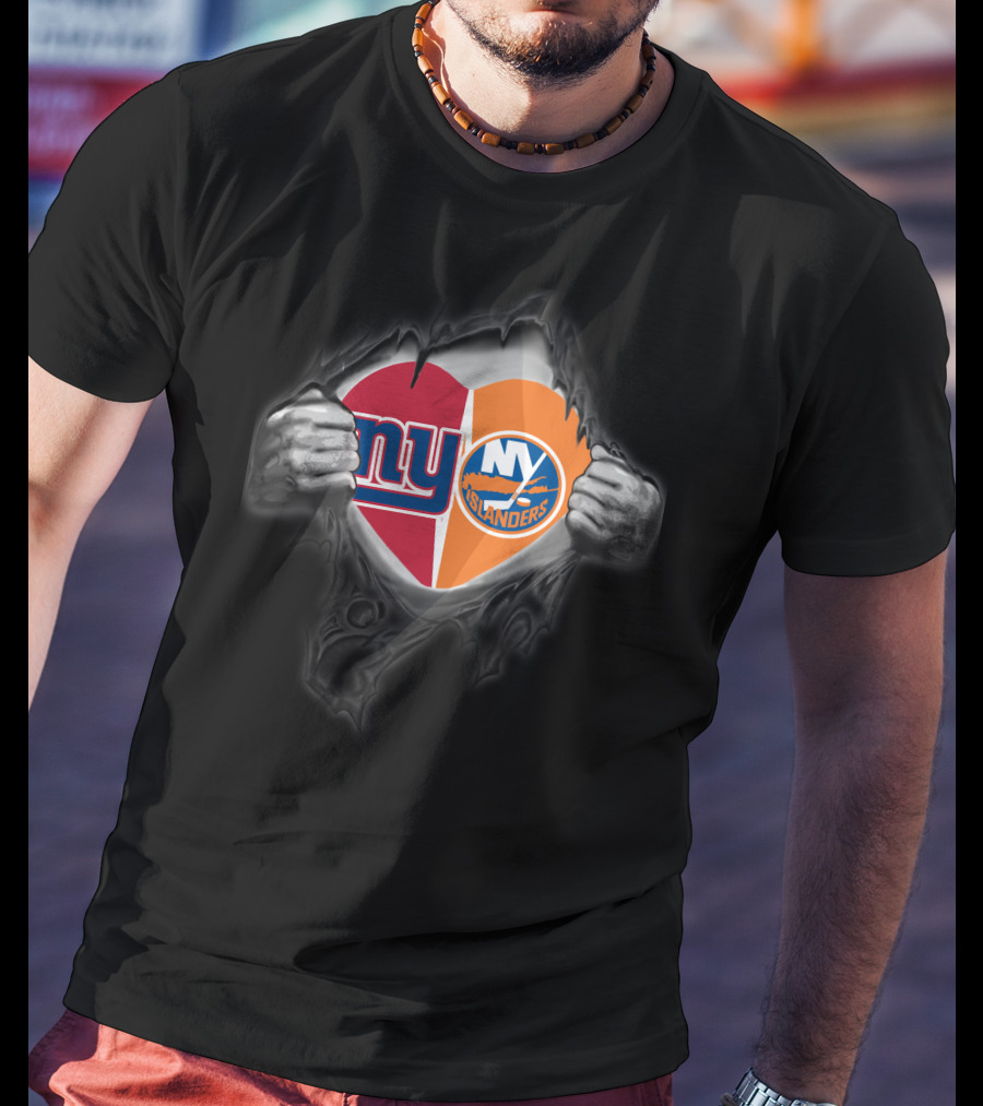 New York Giants NY Islanders Heart Logo Split T-Shirt
