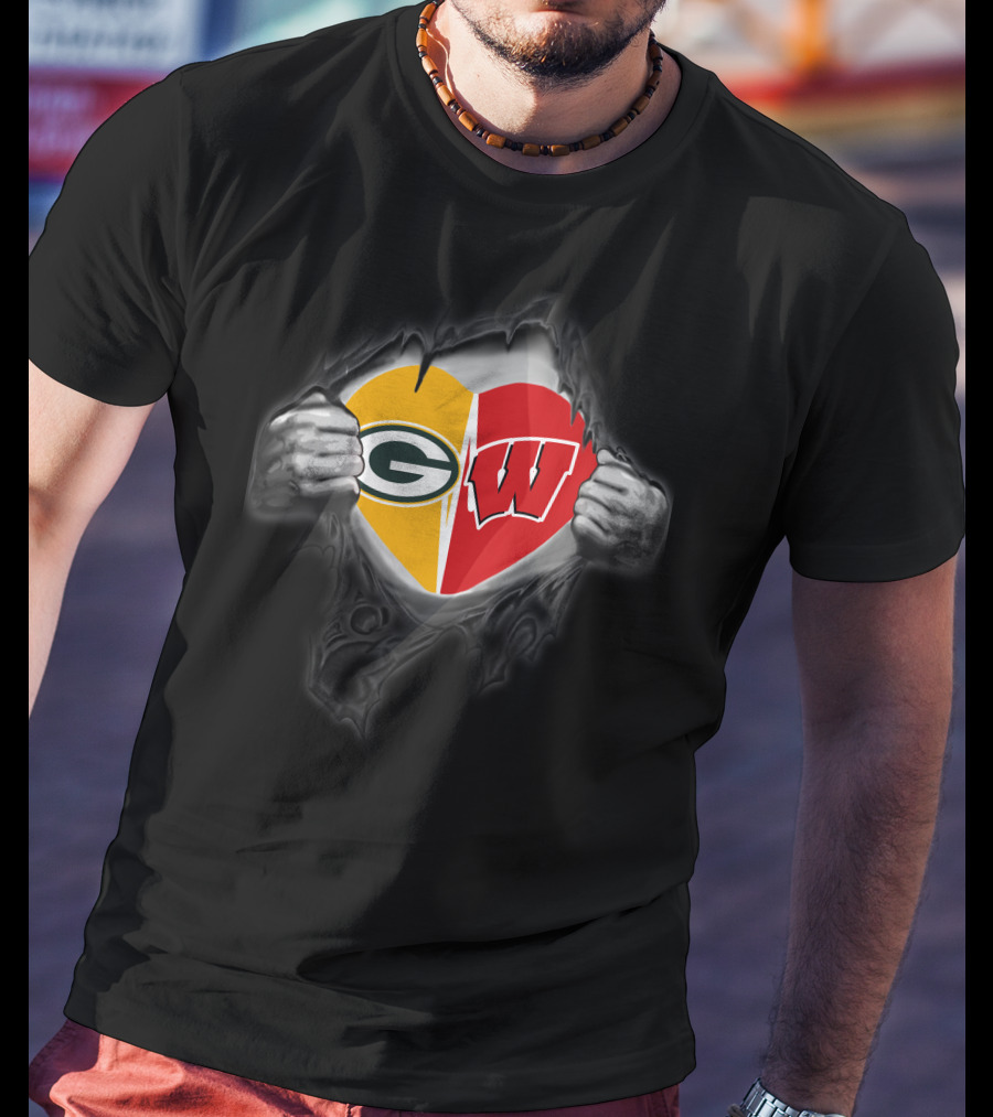 Packers Badgers Heart Tearing Open T-Shirt