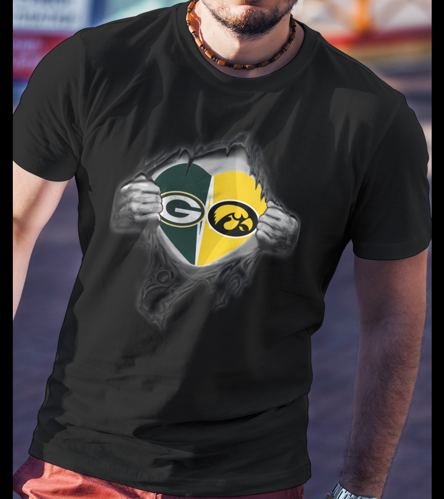 Packers Iowa Hawkeyes Heart Logo Tear T-Shirt