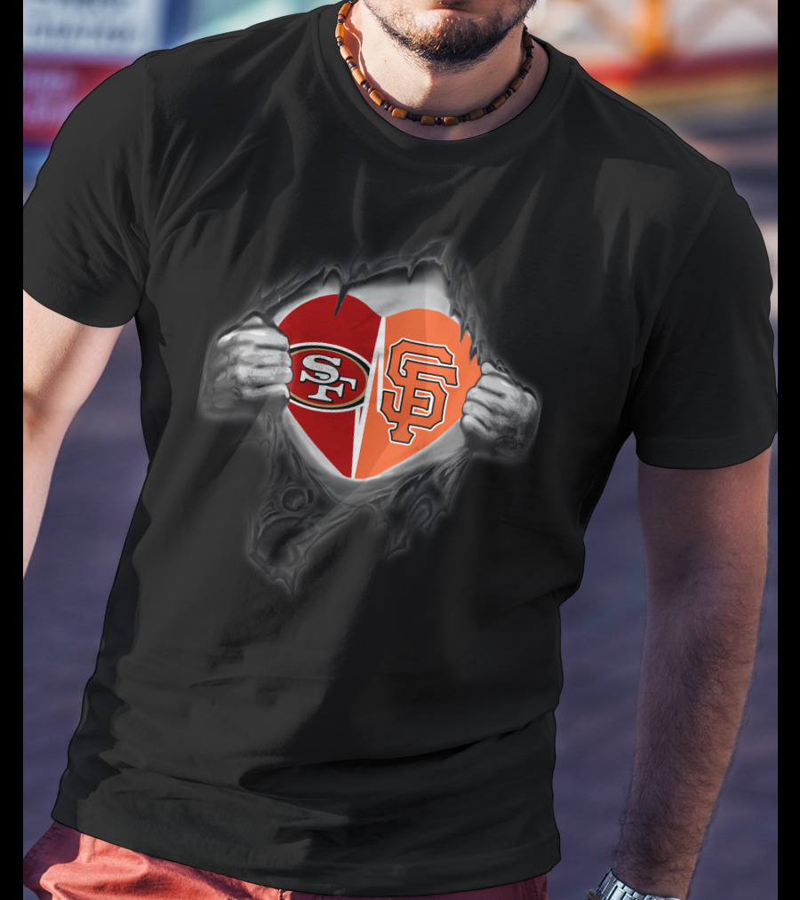Sf 49ers Giants Heart Logo Fusion T-Shirt