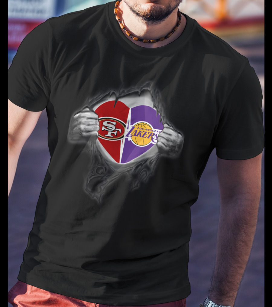 Sf 49ers La Lakers Heart Holding Logos T-Shirt