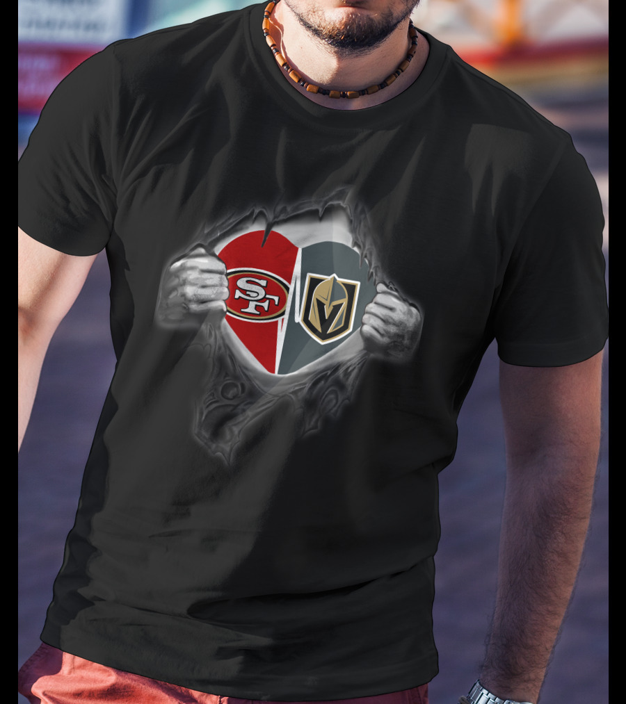 Sf 49ers Vegas Golden Knights Heart Symbol Dual T-Shirt