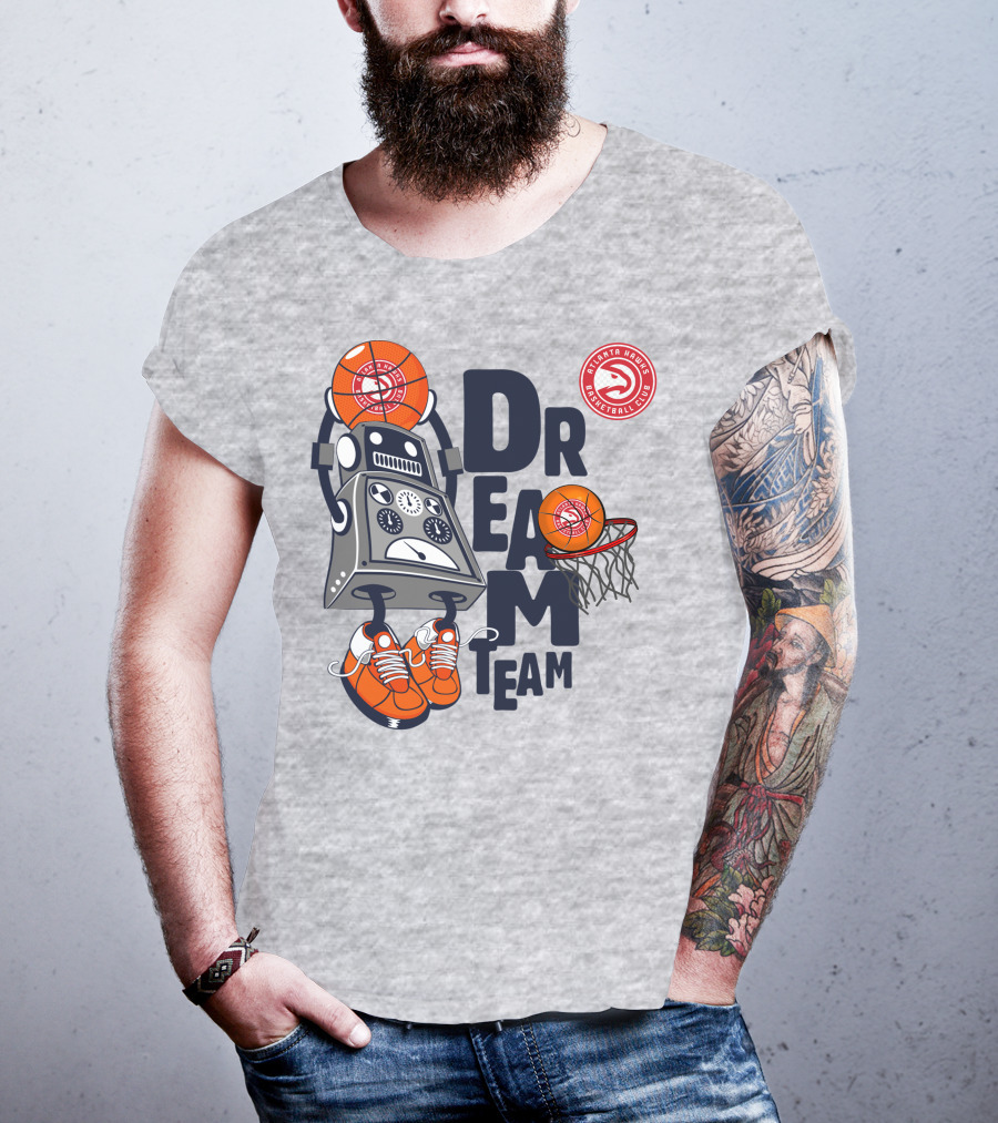 Atlanta Hawks Dream Team Basketball Club Robot And Hoop T-Shirt