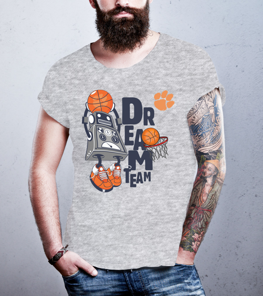 Clemson Dream Team Basketball Robot And Paw Print T-Shirt