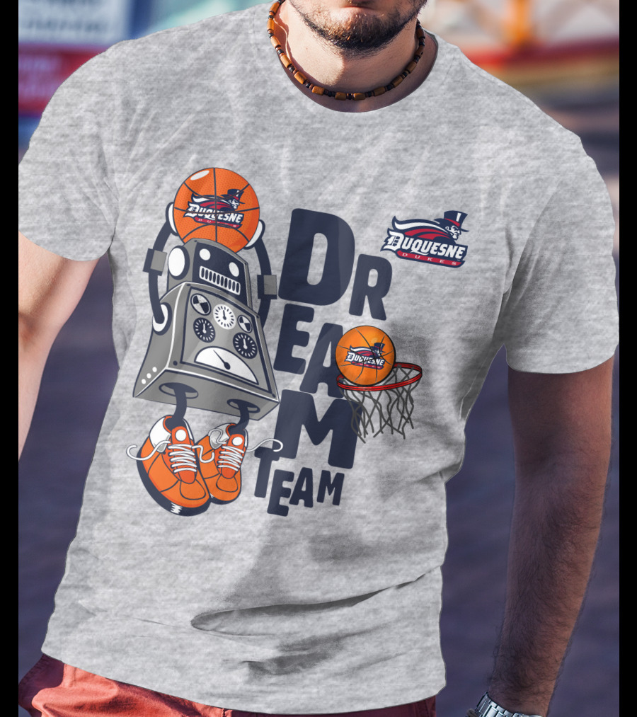 Duquesne Dukes Dream Team Basketball Robot And Hoop T-Shirt