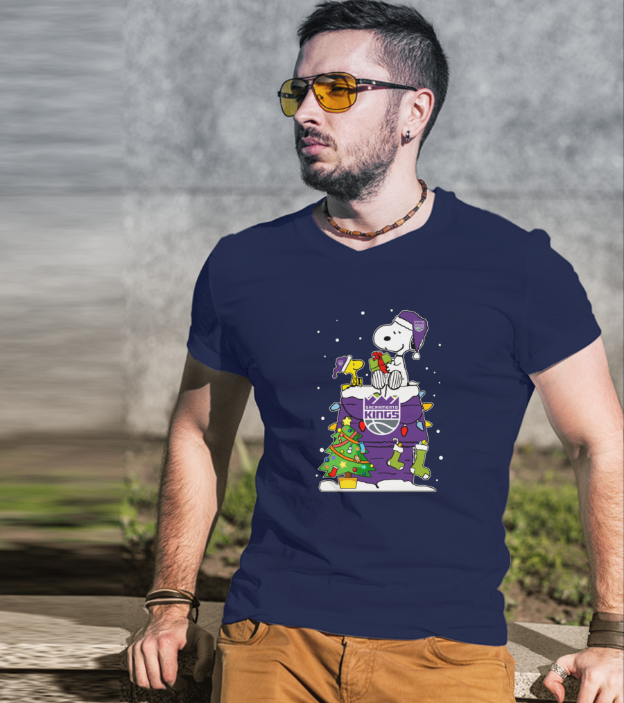Snoopy Woodstock Sacramento Kings Christmas Tree Holiday Celebration T-Shirt