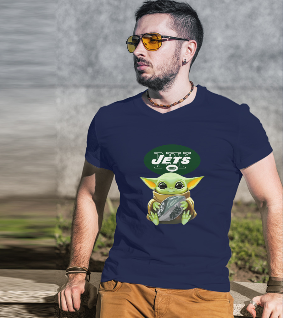 Jets Baby Yoda Holding Football New York T-Shirt