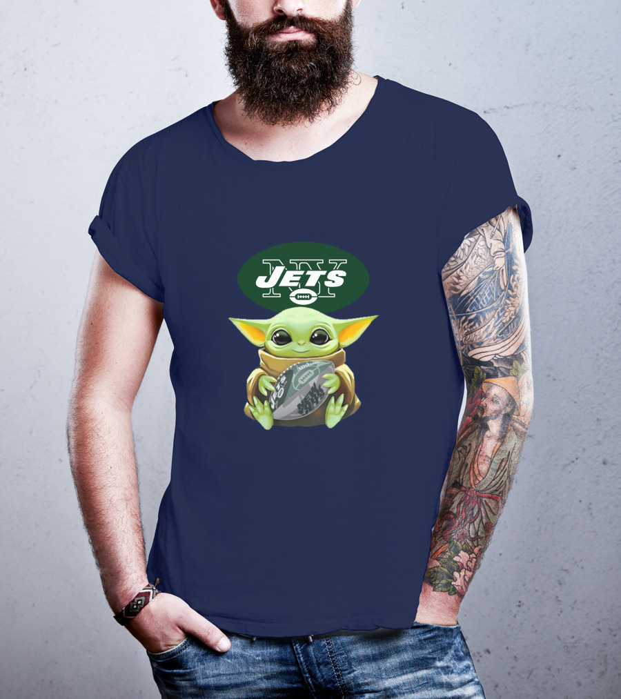 Jets Baby Yoda Holding Football New York T-Shirt