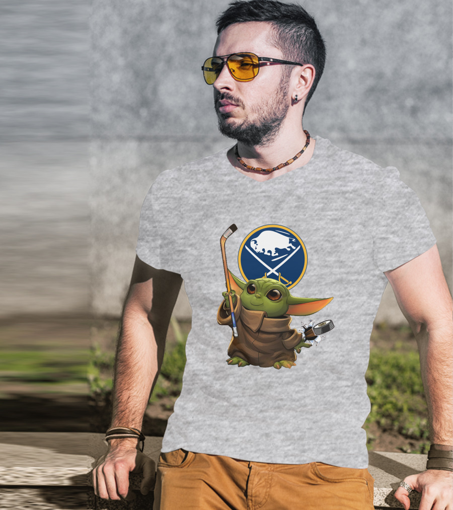 Buffalo Sabres Baby Yoda Hockey Stick And Puck T-Shirt