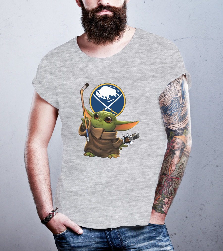 Buffalo Sabres Baby Yoda Hockey Stick And Puck T-Shirt
