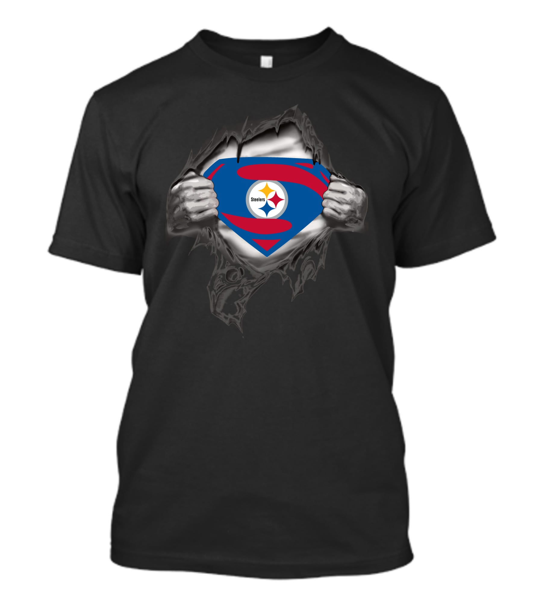 Steelers Superman Logo Burst With Pittsburgh Steelers Emblem T-Shirt