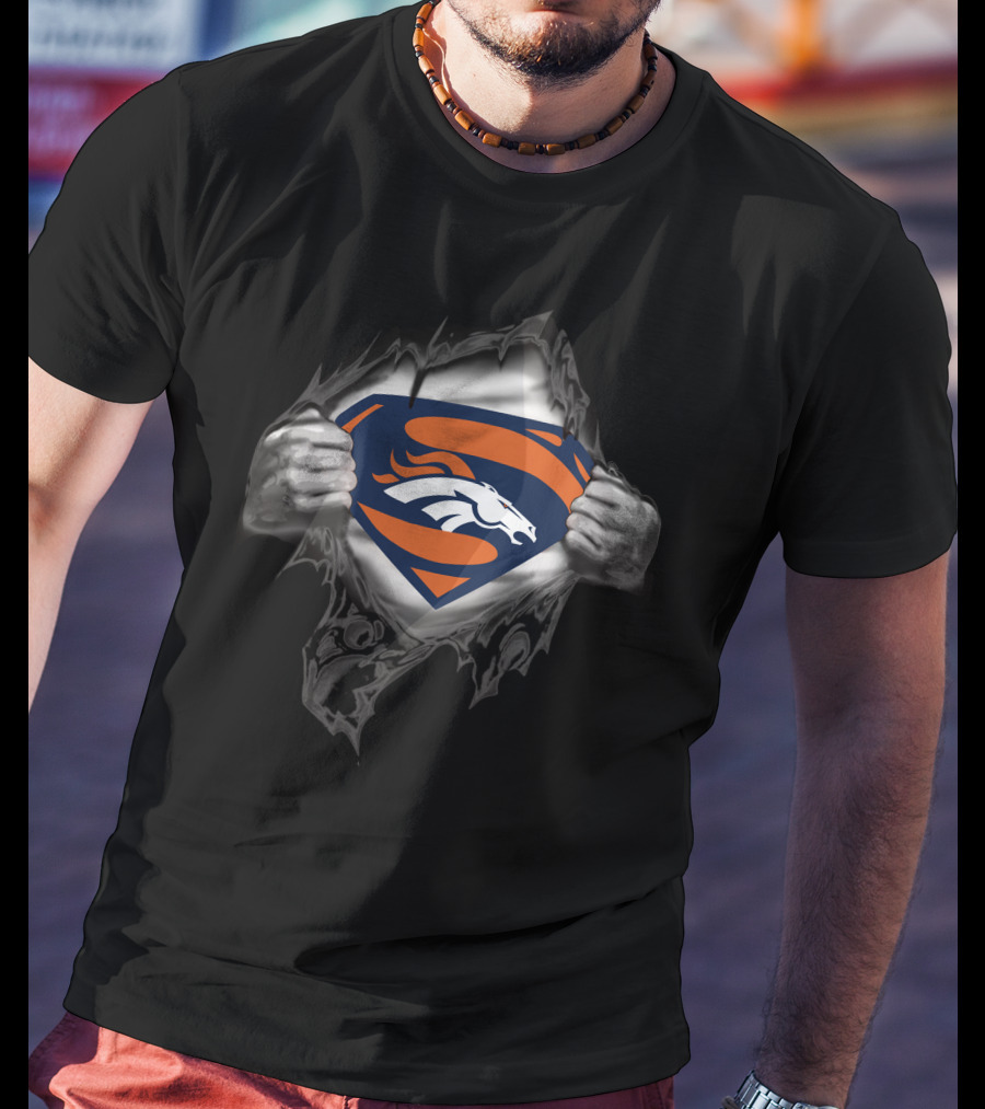 Denver Broncos Superman Logo With Ripped Chest T-Shirt