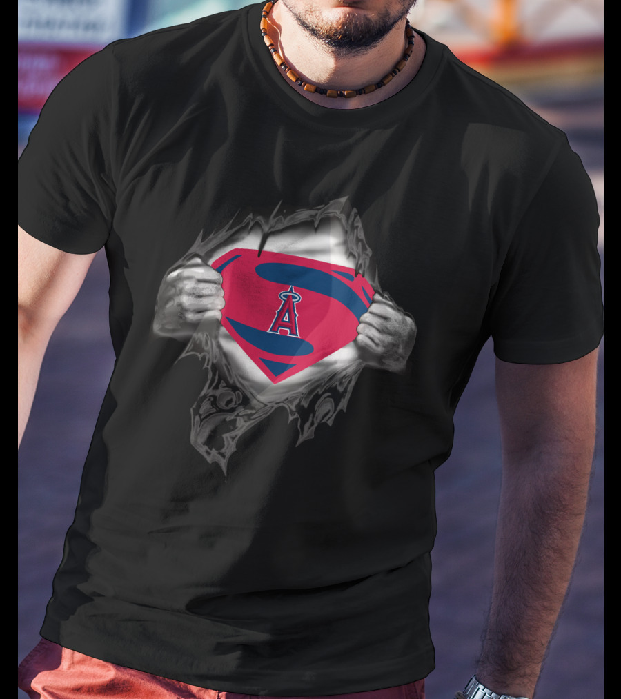 Los Angeles Angels Superman Logo Rip T-Shirt
