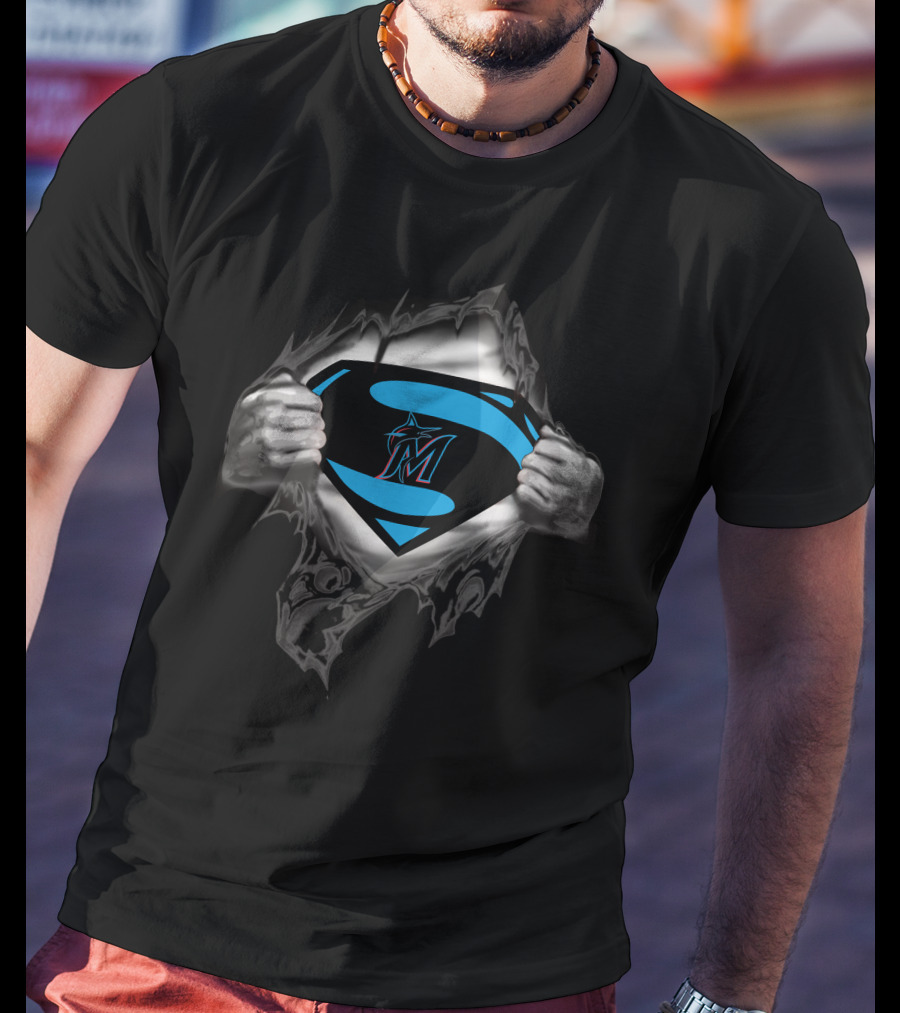 Miami Marlins Superman Logo Reveal T-Shirt
