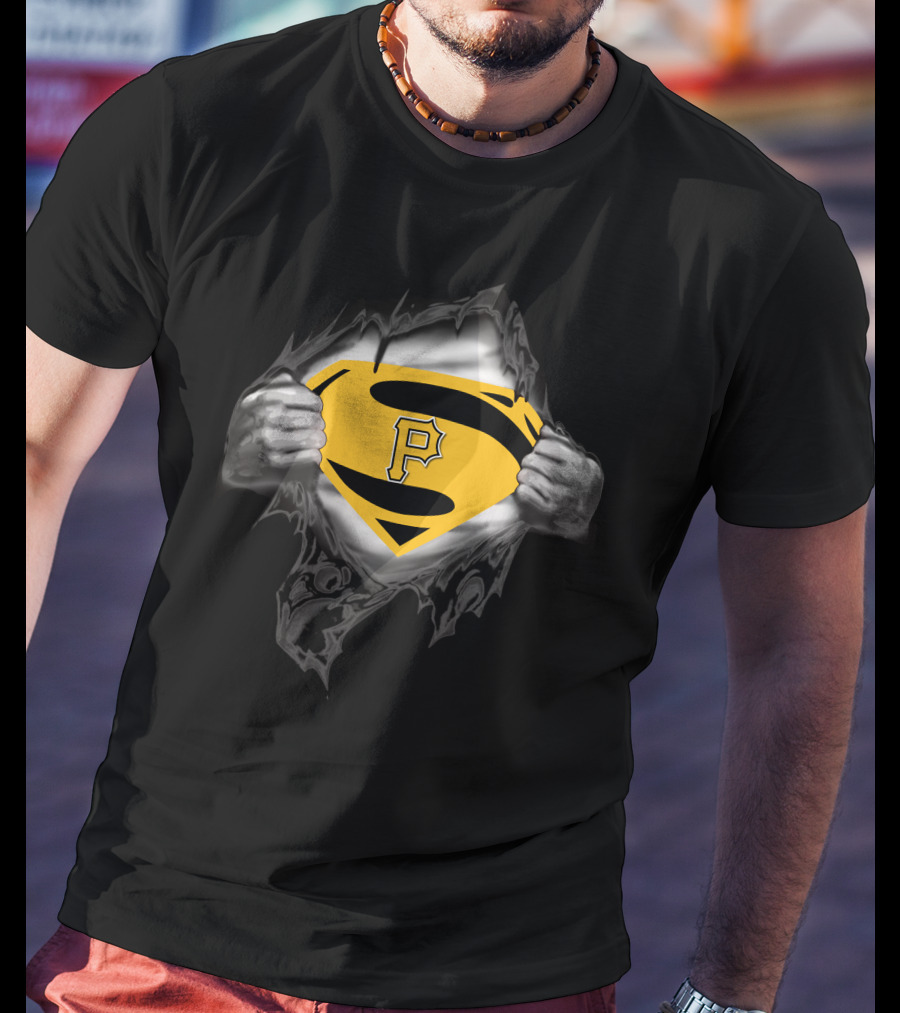 Pittsburgh Pirates Superman Logo Hands Ripping Open T-Shirt
