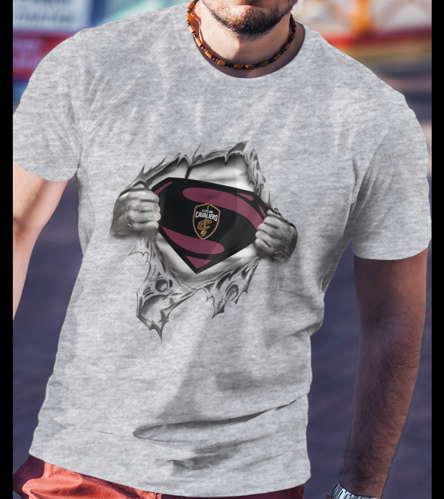 Cleveland Cavaliers Superman Logo Emblem Tear Reveals Team Crest T-Shirt