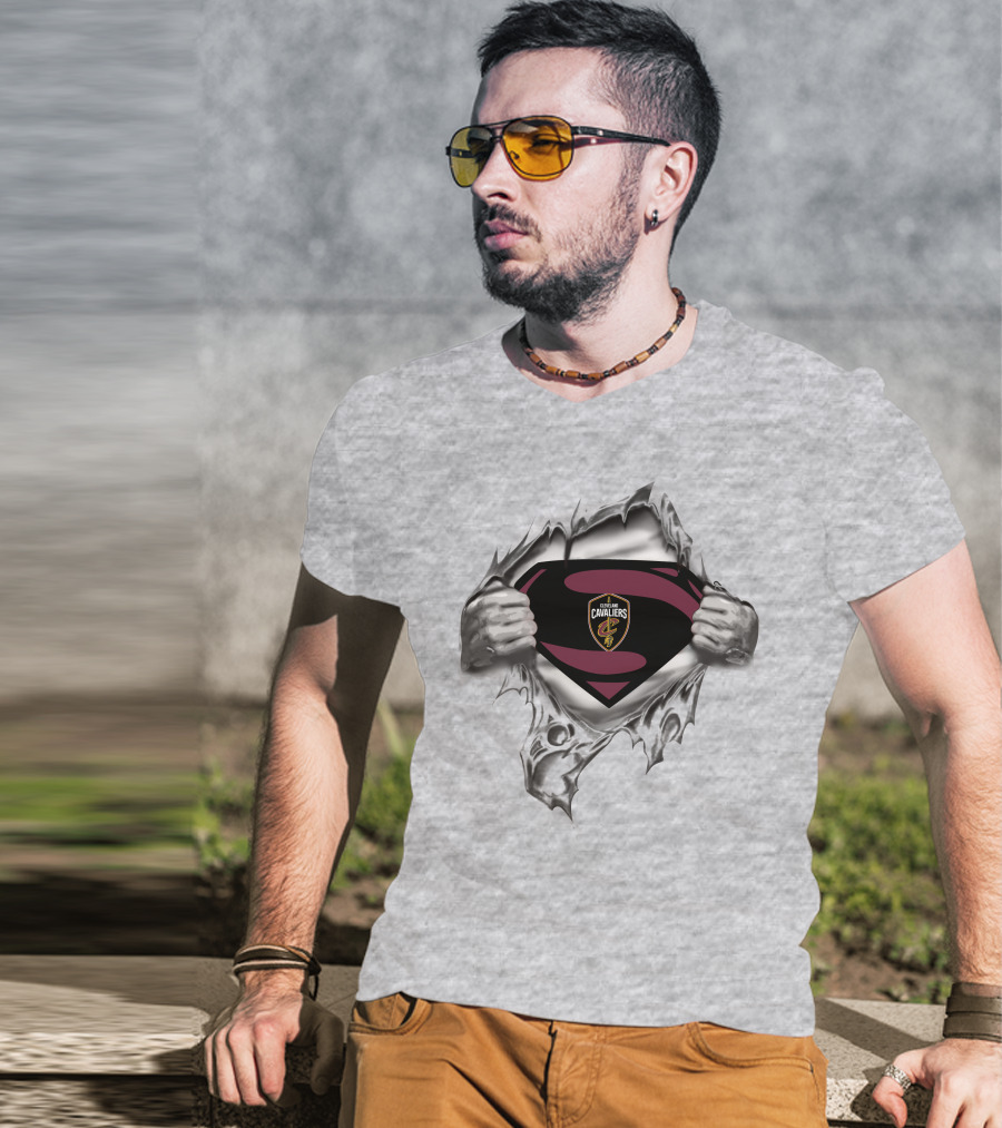 Cleveland Cavaliers Superman Logo Emblem Tear Reveals Team Crest T-Shirt