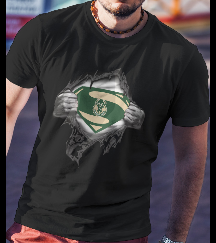 Milwaukee Bucks Logo On Superman Emblem T-Shirt