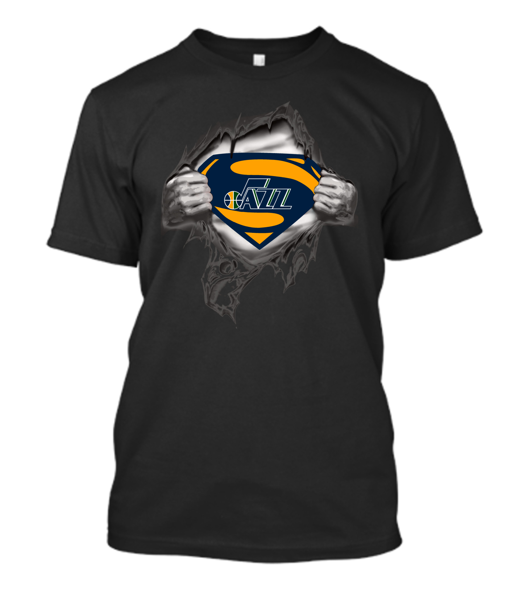Utah Jazz Superman Style Chest Reveal Nba T-Shirt