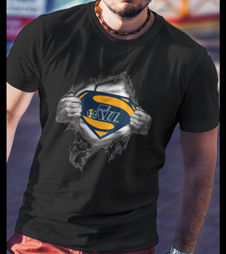 Utah Jazz Superman Style Chest Reveal Nba T-Shirt