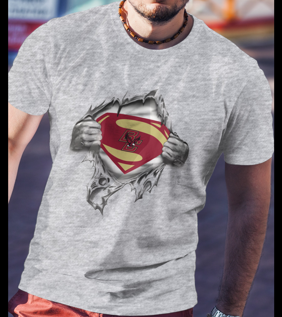 Boston College BC Superman Logo Ripped Chest T-Shirt