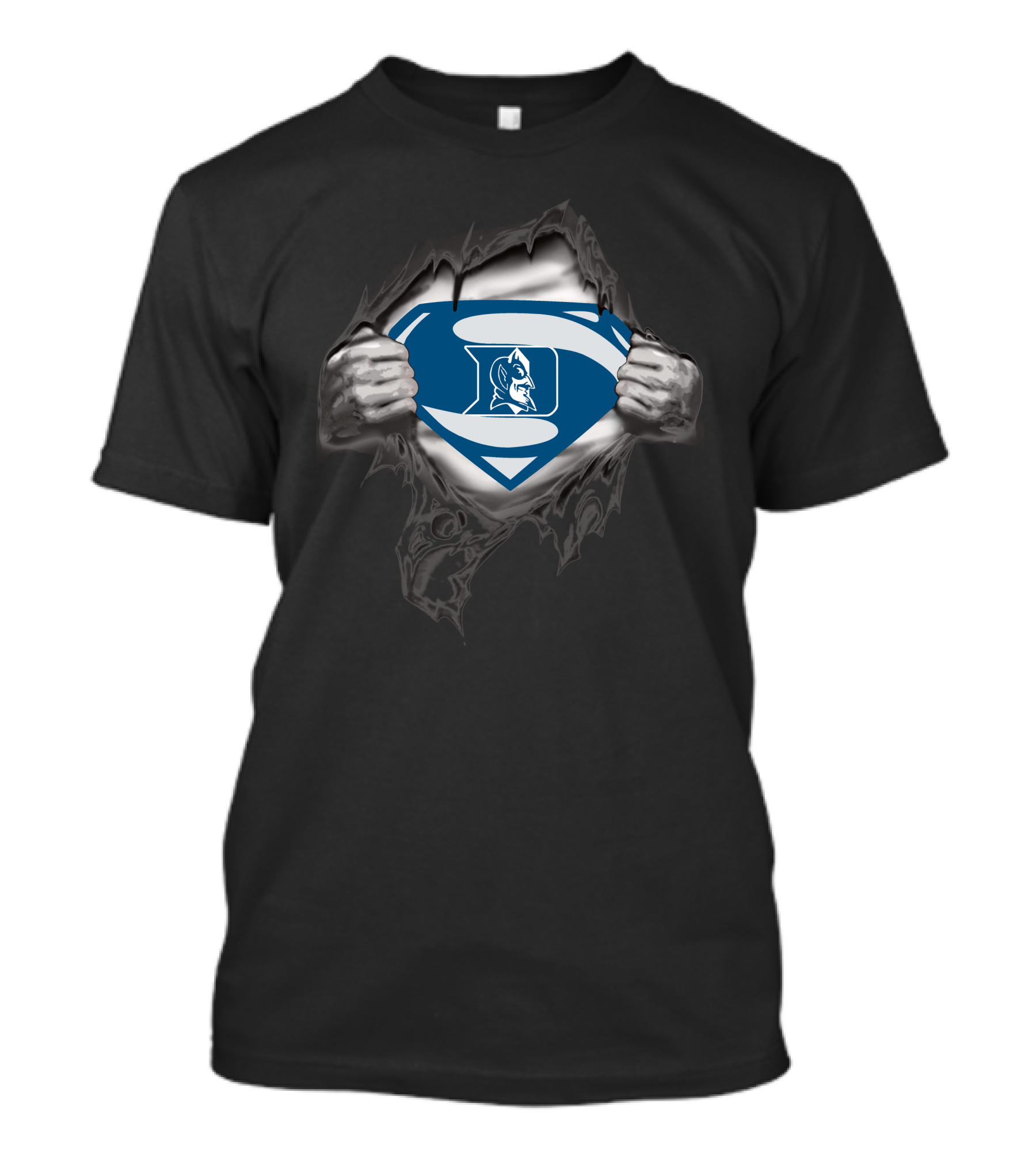 Duke Blue Devil Superman Emblem Tear Open Hands T-Shirt