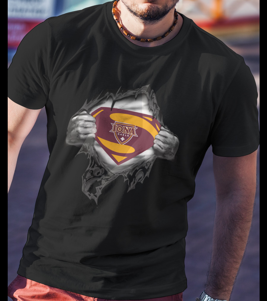 Iona Gaels Superman Logo Rip Chest T-Shirt