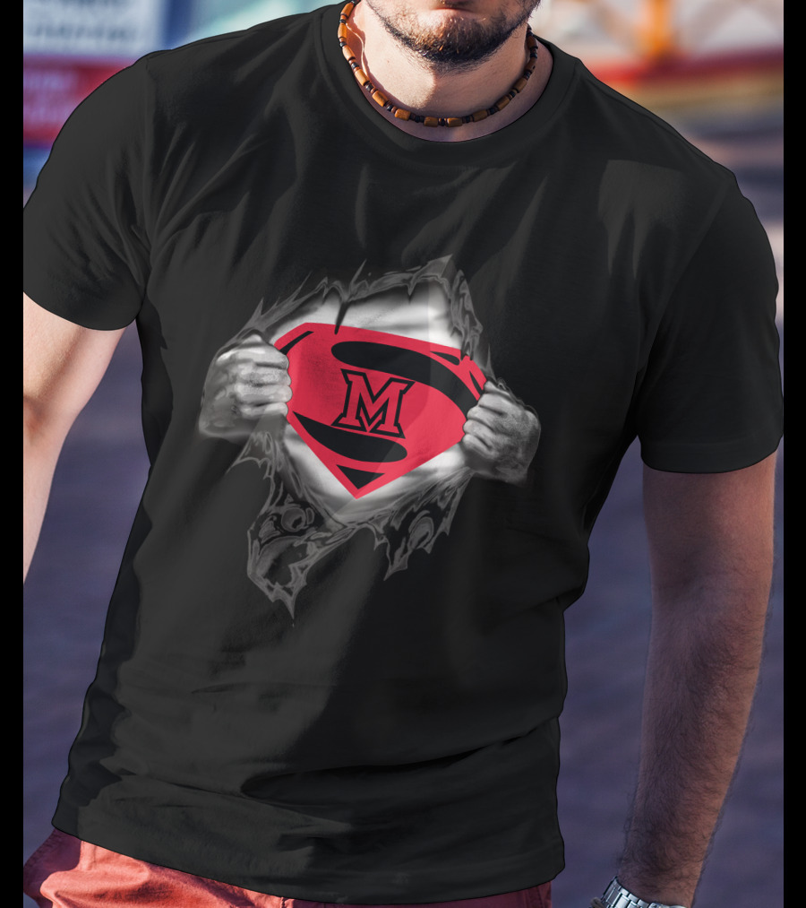Miami University Superman Symbol With M Logo Inside Rip T-Shirt