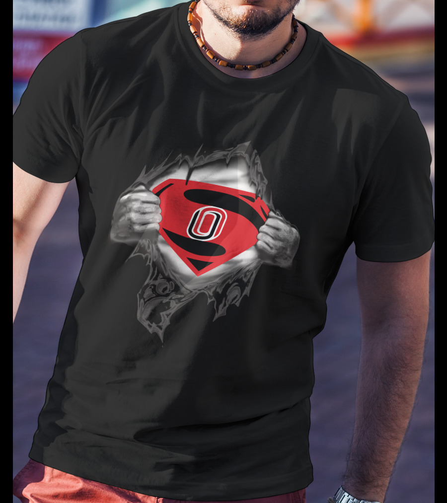 Nebraska Omaha Mavericks Super Man Rip T-Shirt