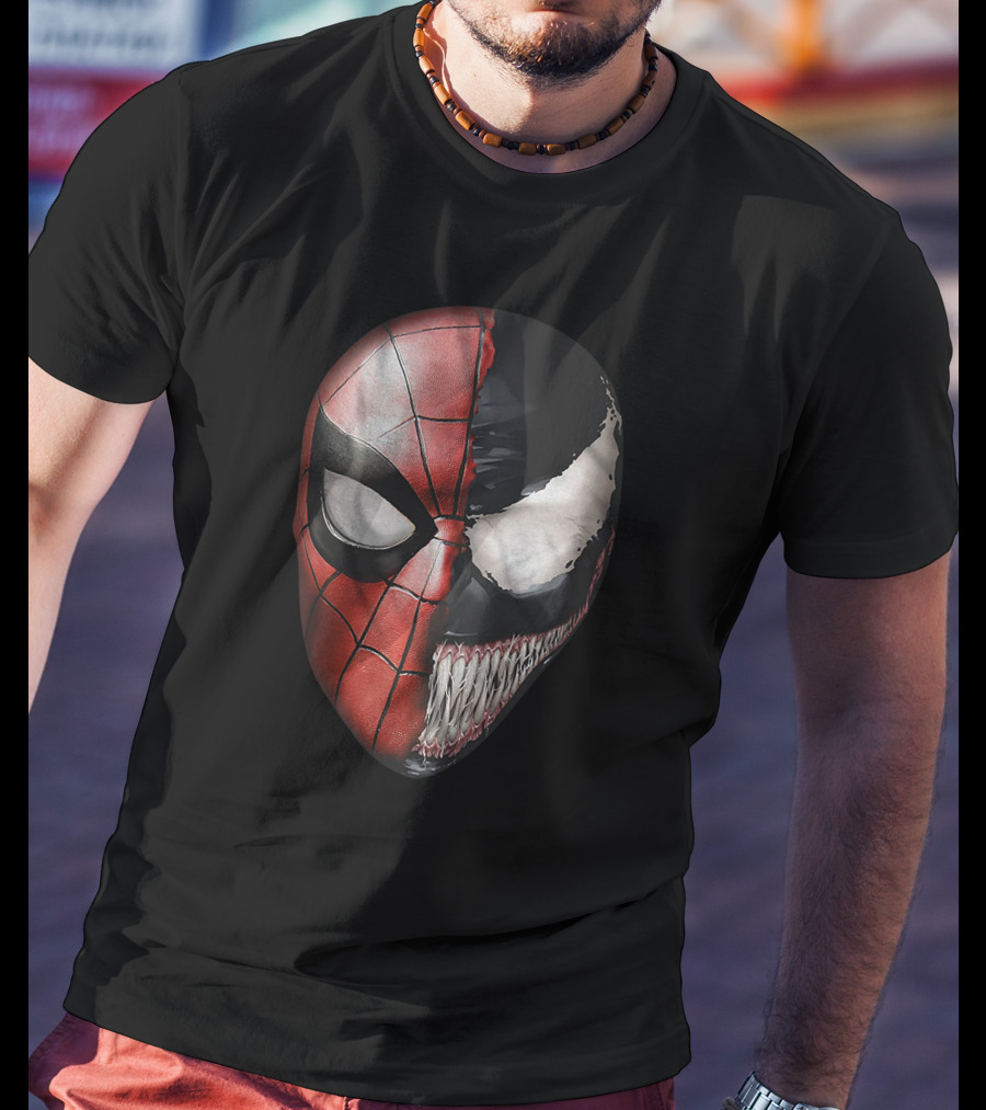 Venom Spidey Faces Split Mask Spider-Man Avengers Villain Comic Book T-Shirt