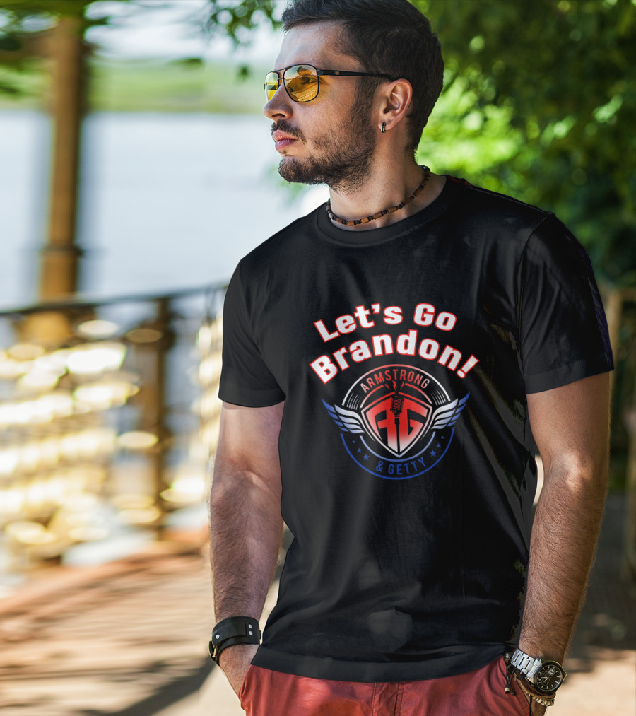 Let's Go Brandon Armstrong And Getty Podcasts Microphone Wings Emblem T-Shirt