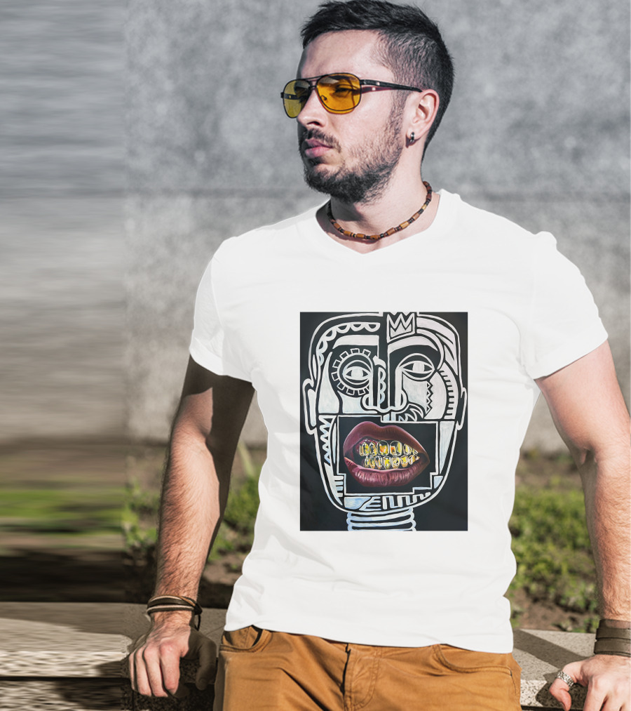 Dooga Culture Champion 2.0 Abstract Face Crown And Gold Teeth T-Shirt